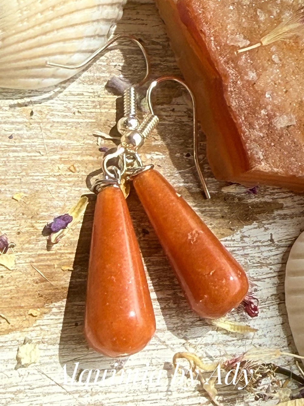 Handmade Orange Teardrop Earrings by